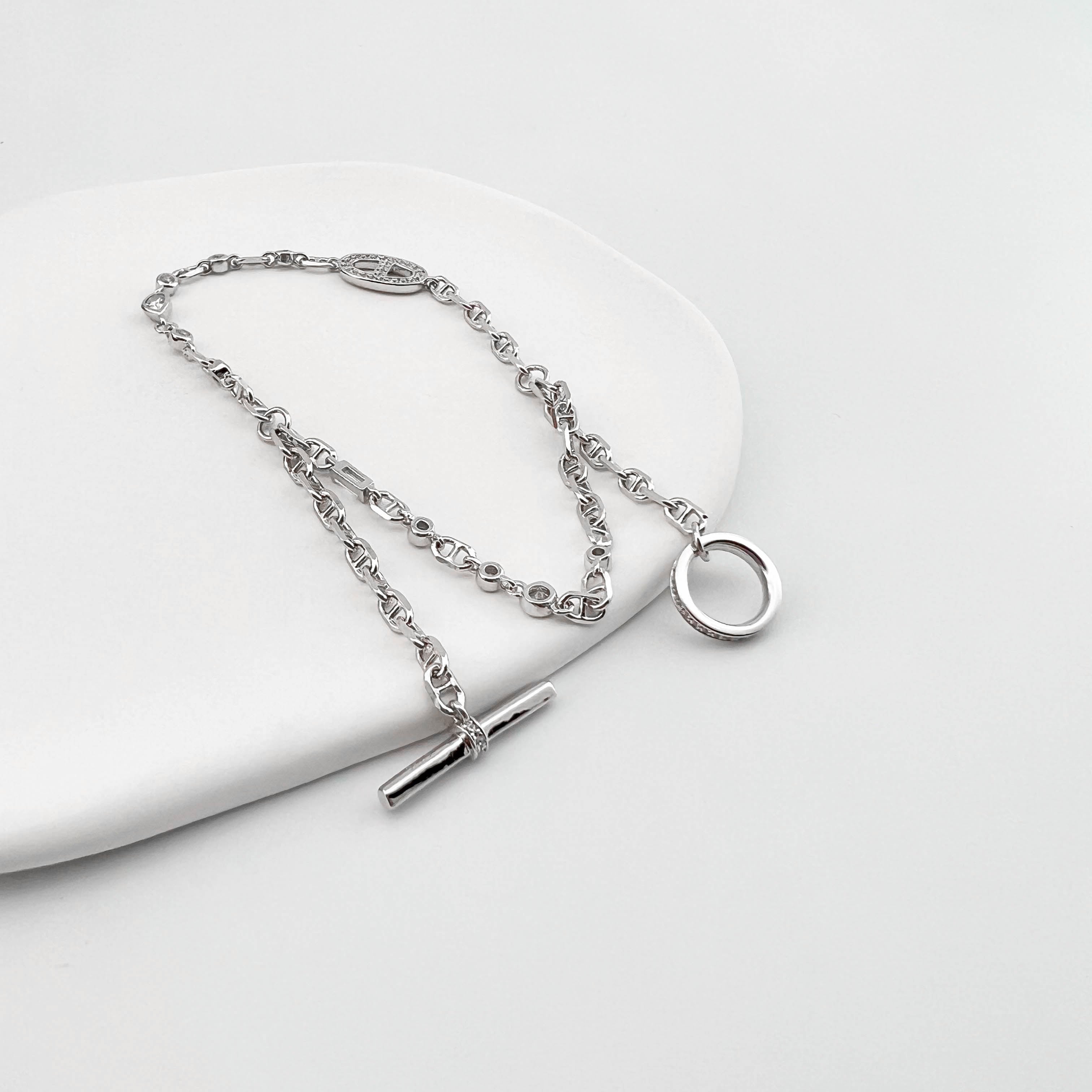 Silver925モアサナイト二重モダンチェーンブレスレット | hoshine