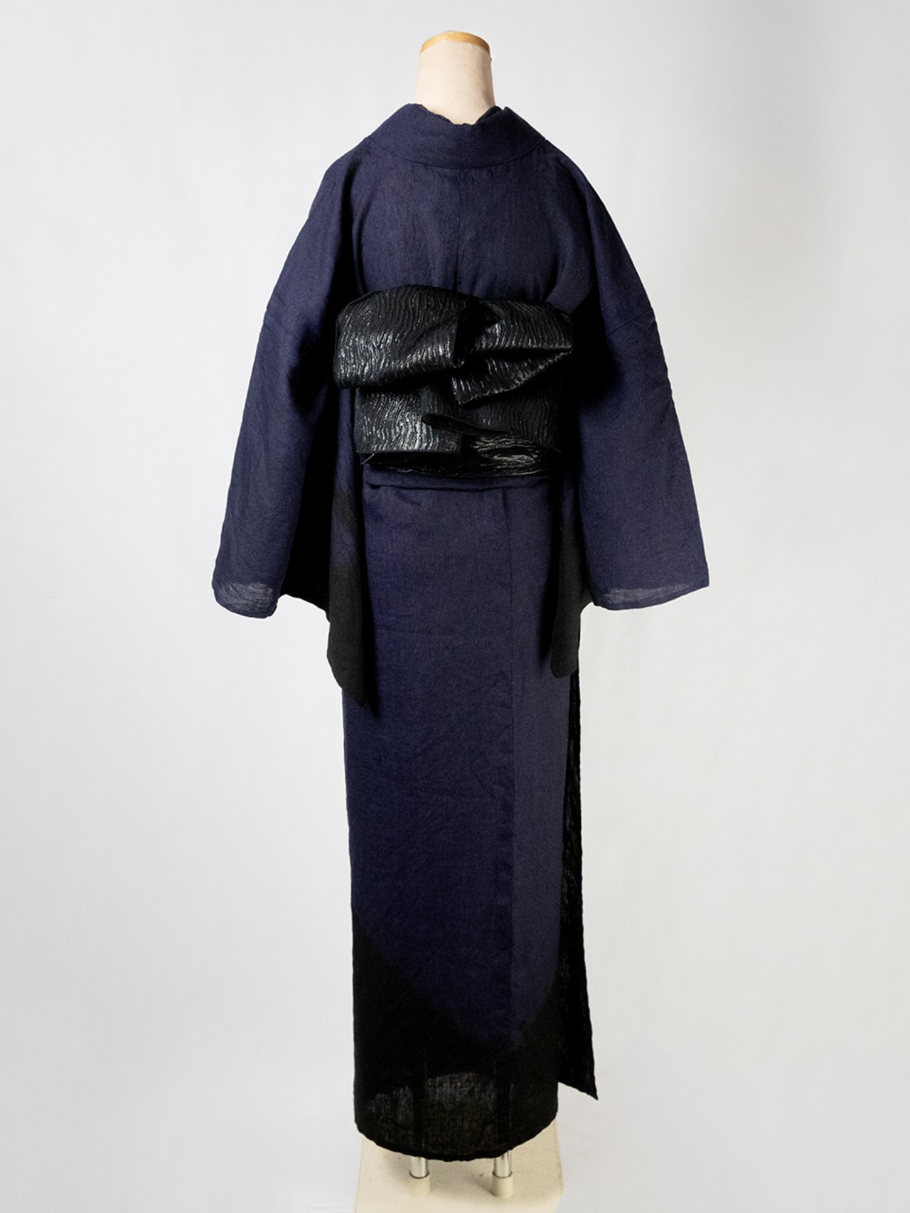 【レディース】仕立て上がり 絞り染め麻着物 黒紫　[B1266]