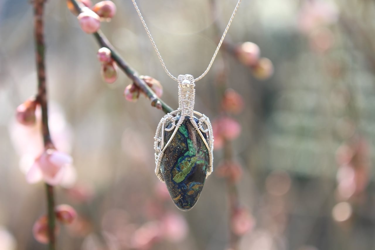 Azurmalachite silver925 wirewrapping pendant