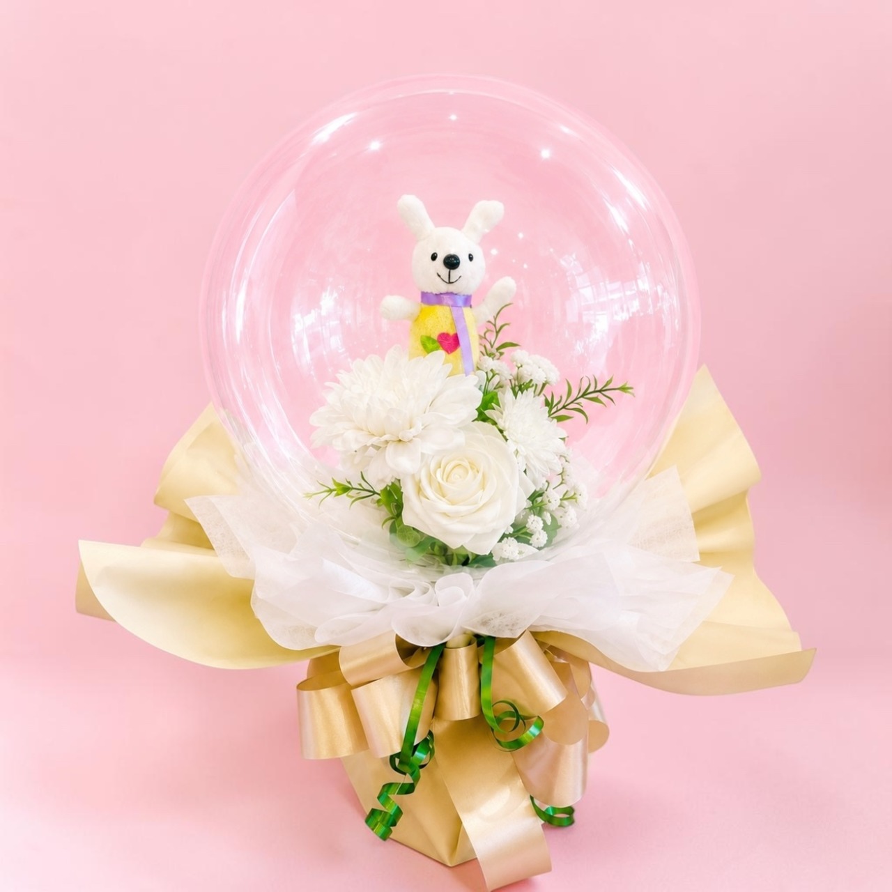 【選べる4色】ふわもこフラワーinバルーン うさぎ｜誕生日・発表会・記念日・推し活ギフト