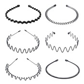 DFsucces カチューシャ 6本セット 防錆メッキ加工 メンズ おしゃれ ヘアバンド 波型髪飾り (ブラック, 6種類/6本セット)