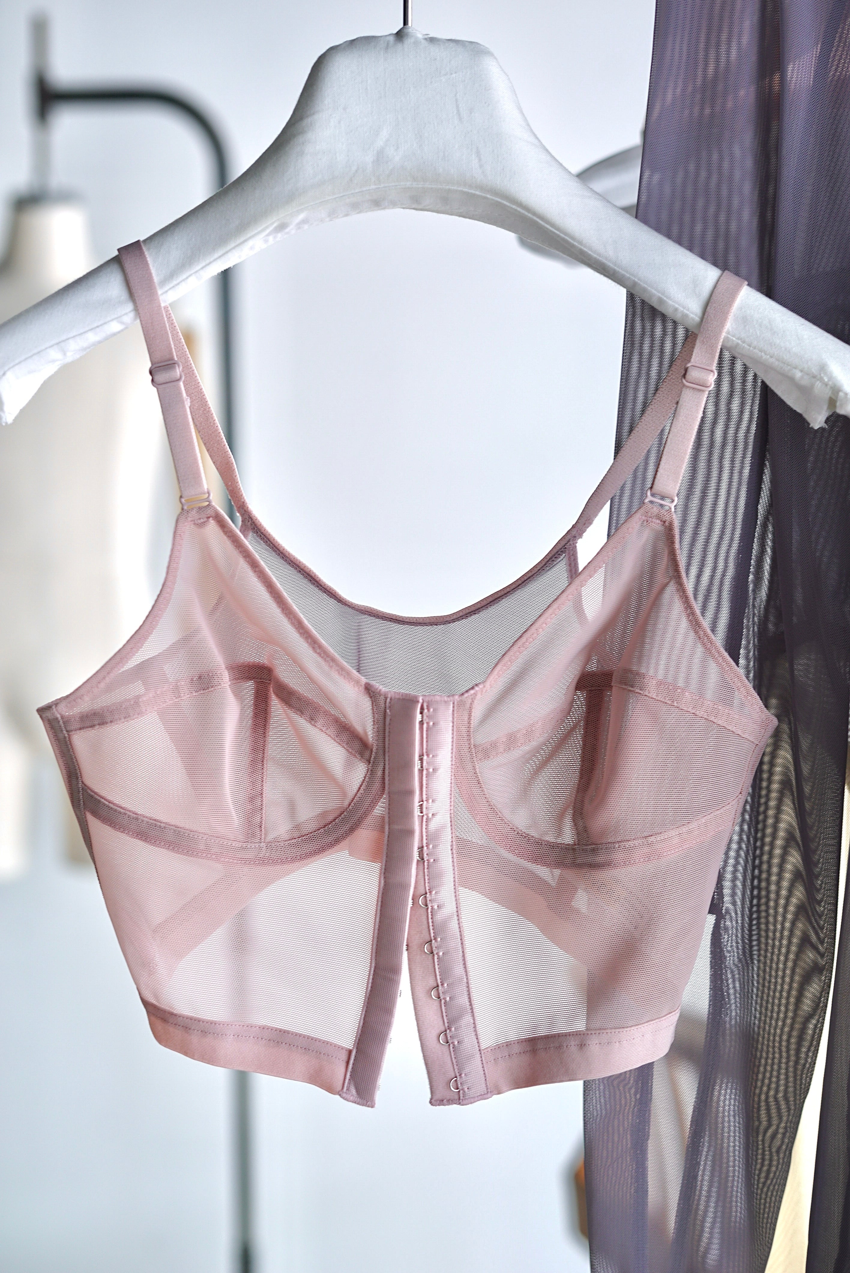 OVERNEATH / NET×BUSTIER (Bustier / 036N) ( Dusty Pink×Grey , Navy
