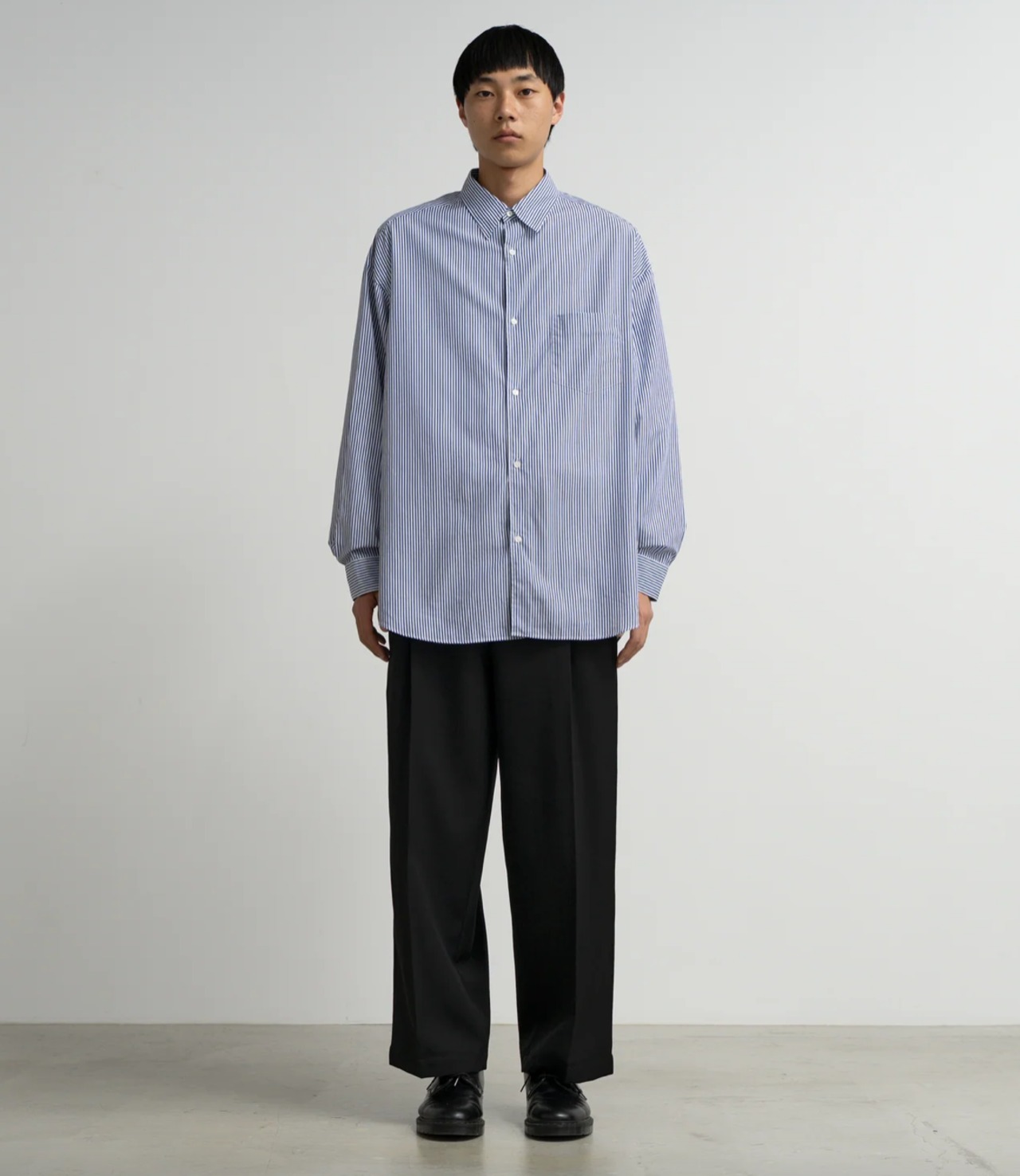 【Graphpaper】Broad Stripe L/S Oversized Regular Collar Shirt