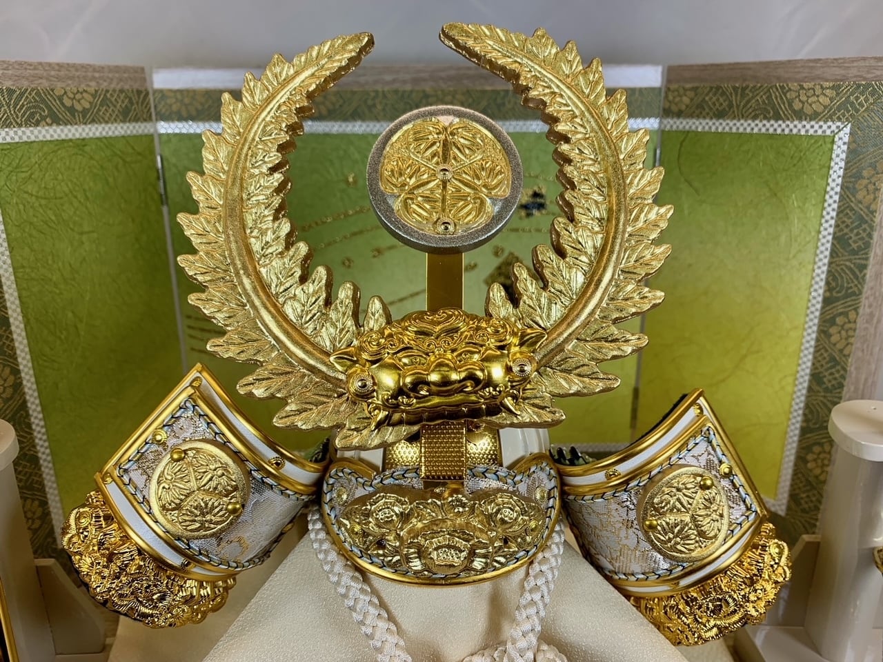 白木収納セット 三曲屏風(緑) F830 飾り台＆屏風のみ 五月人形