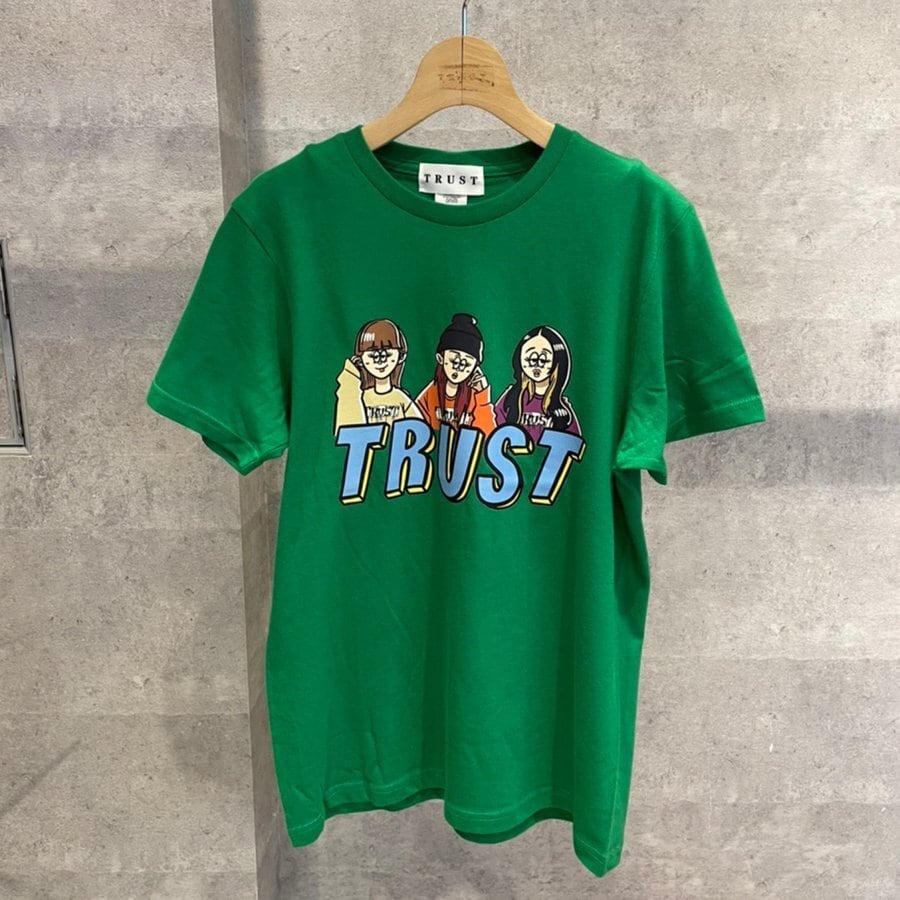 【グリーン】半袖 Tシャツ トップス カットソー プリント イラスト ユニセックス ロゴ ストリート original threegirl teegirl tee