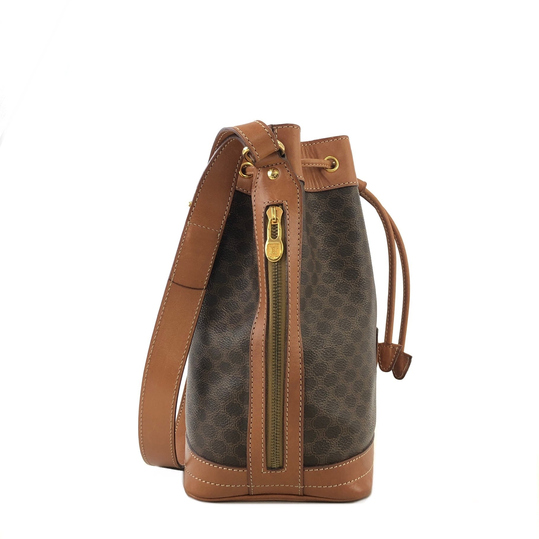 CELINE セリーヌ マカダム ブラゾン型押し レザー 巾着 ショルダー