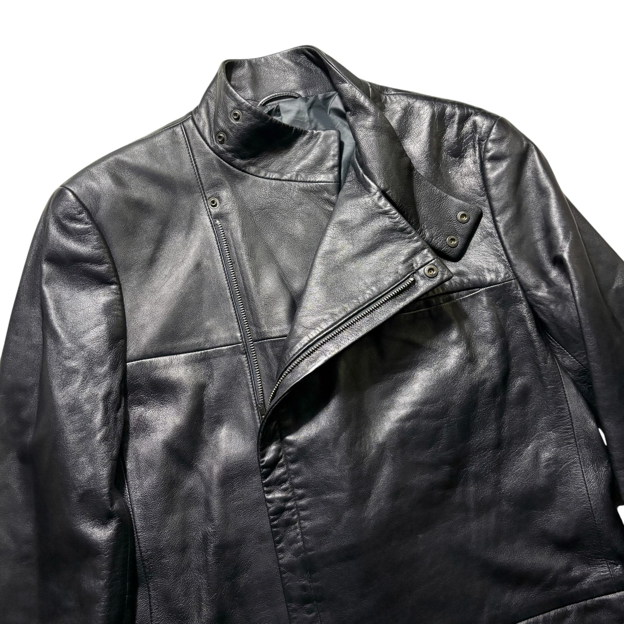 CALVIN KLEIN black leather riders coat