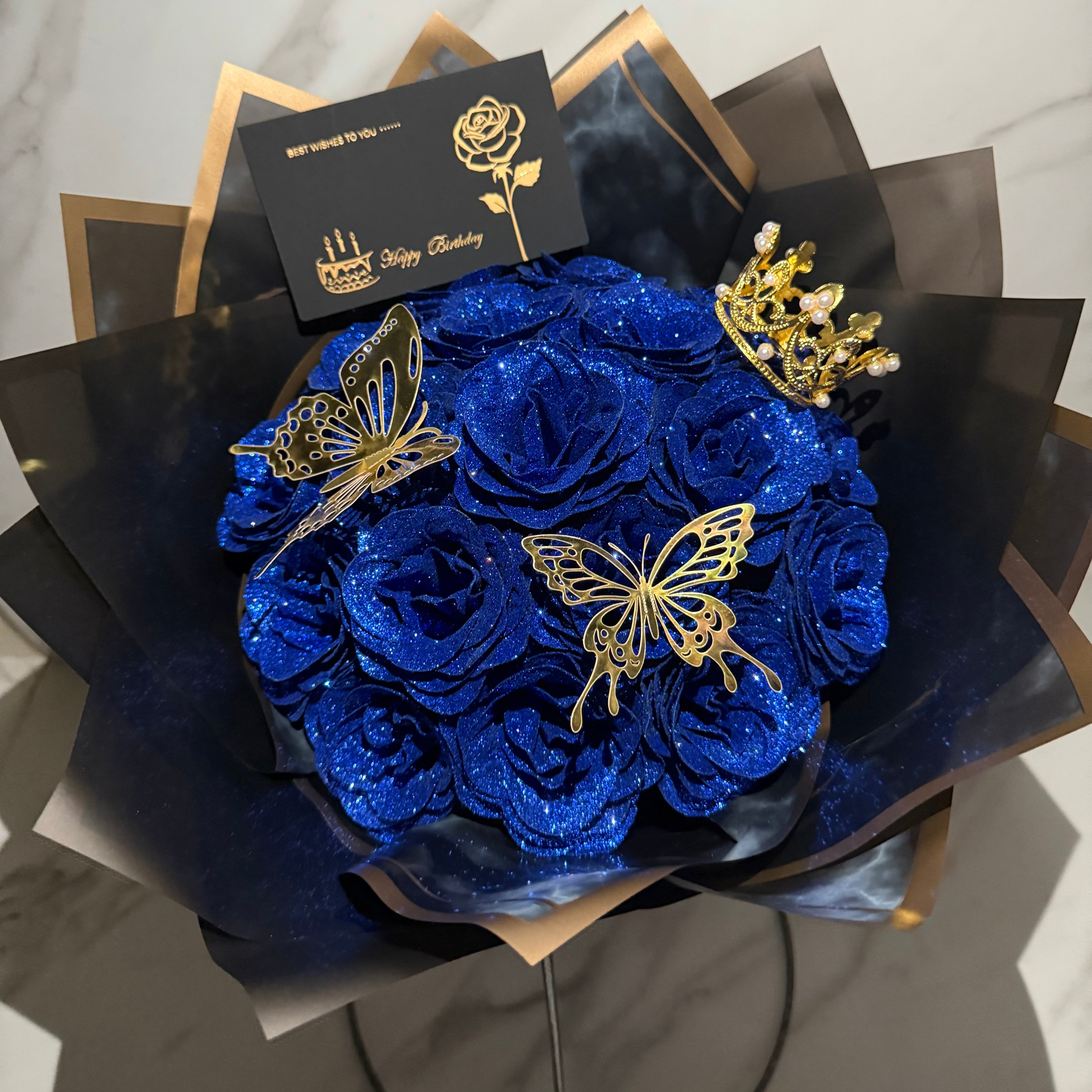 Blue/ブルー】Glitter roes bouquet ブーケ 花束18本 | STRAHLEN