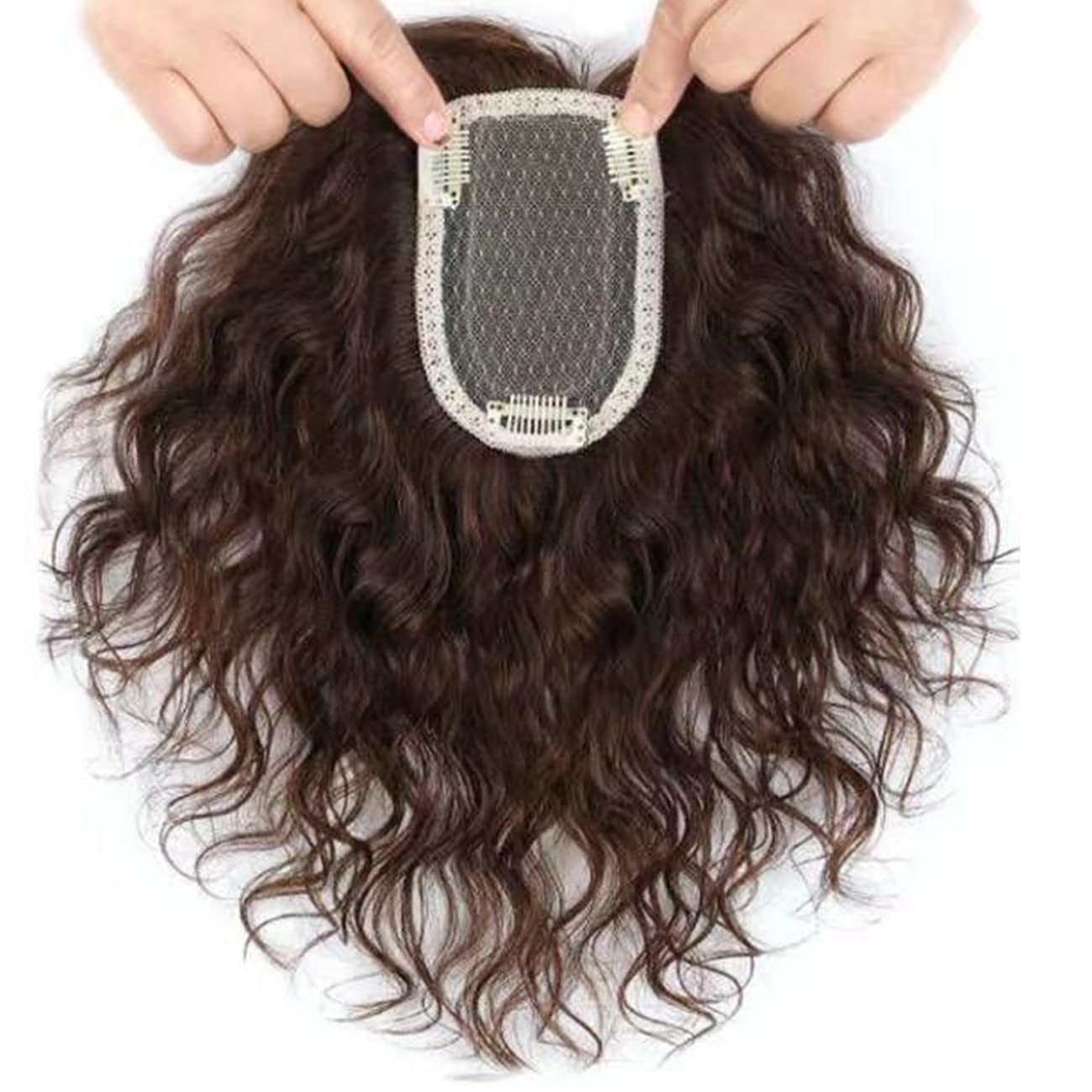 【人気】ヘアトップピース ショートヘア パーマ 巻き髪 頭頂部 エクステ 部分ウィッグ つむじ付き ヘアピース 前髪ウィッグ 白髪隠し 増毛 脱毛 隠し ウィッグ トップカバー 付け毛 日常通勤 自然なふわふわ感 かつら (35CM自然ブラック)