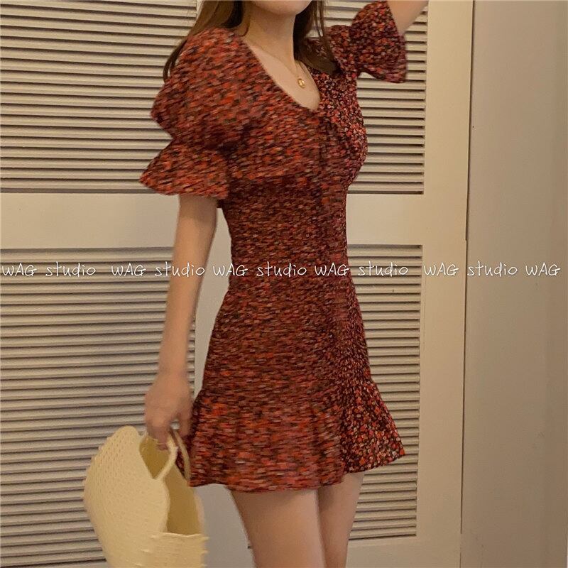 スタンダードサマースタイルフローラルショートウェストドレス レトロ 大人ガーリー スウィート キュート カジュアル 夏物 花柄 ドラファッションホール88477020072