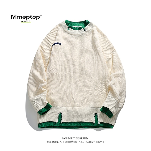 【Mmoptopシリーズ】★セーター★ 2color ニットトップス 男女兼用 メンズ フェイクレイヤード ホワイト ブラック
