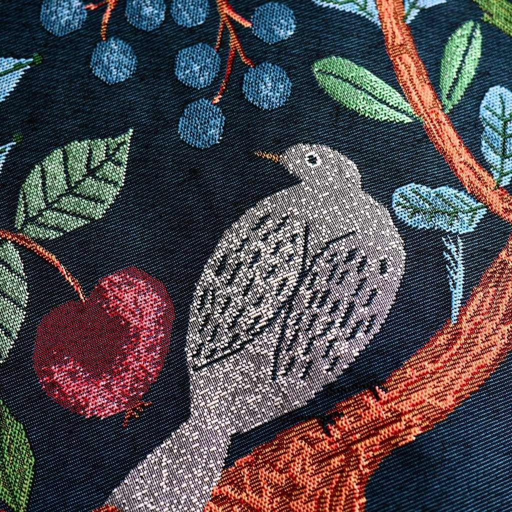 織りのクッションカバー Bird Tree｜松尾ミユキ ネイビー 鳥 花柄