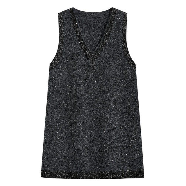 Glitter v-neck knit mini dress　B1266
