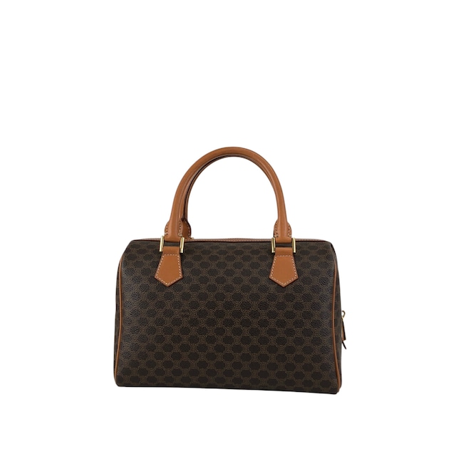 CELINE セリーヌ マカダム ショルダーバッグ ブラウン ブラゾン型押し PVC レザー 2way ボストンバッグ vintage ヴィンテージ オールド haxmcm