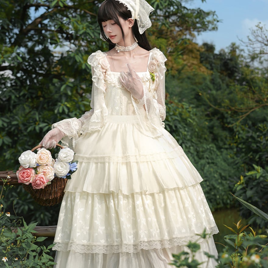 大きいサイズ ホワイト ロリータ シフォン スタンドカラー レース フリル ワンピース L～XL [LO45] ロリータ 半袖 シフォン ブラウス シャツ トップス ゴシック