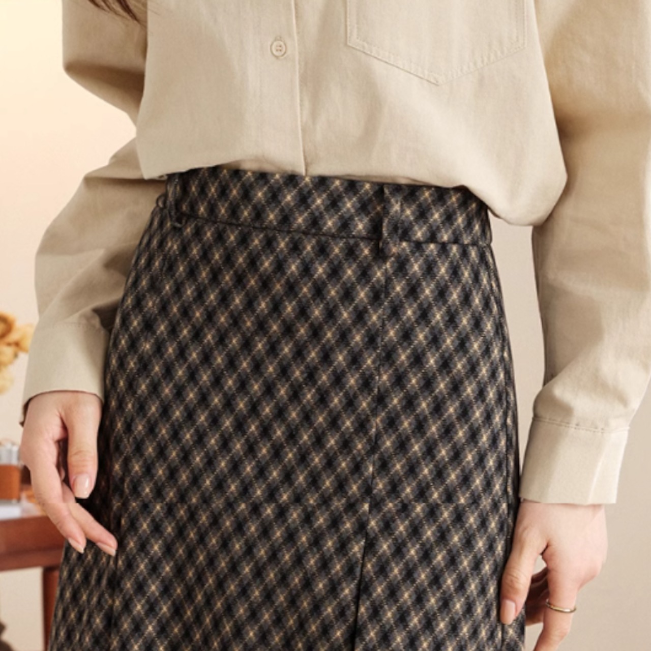 チェック柄 ボックスプリーツスカート W01100