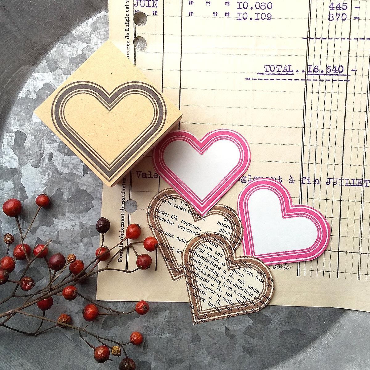 0184 ハートフレームスタンプ シンプルライン 40 40 Original Stamp ななほし工房