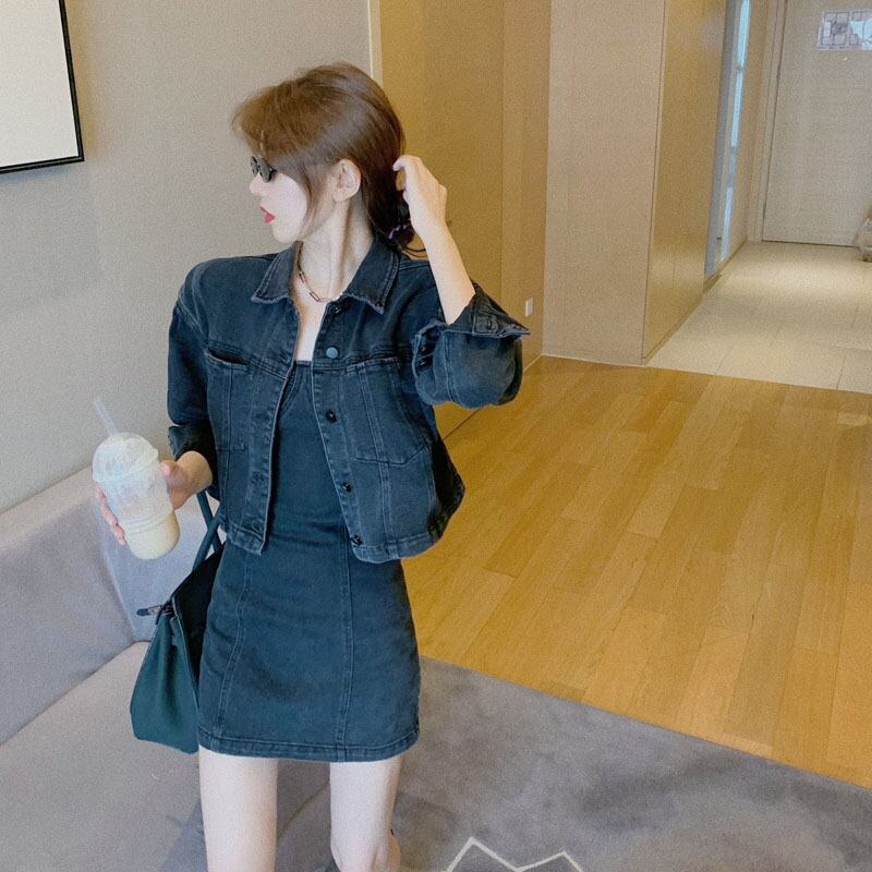 デニム で カジュアル セクシーに デニム ジャケット 2点セット キャミ ワンピース ミニ スカート ミニ丈 ドロップショルダー ユーズドライク デコルテ Lamitte Deco トレンド 韓国ファッション ショップ Base店 デニム で カジュアル セクシーに デニム ジャケット 2点セット キャミ ワンピース ミニ スカート ミニ丈 ドロップショルダー ユーズドライク デコルテ Lamitte Deco トレンド 韓国ファッション ショップ Base店