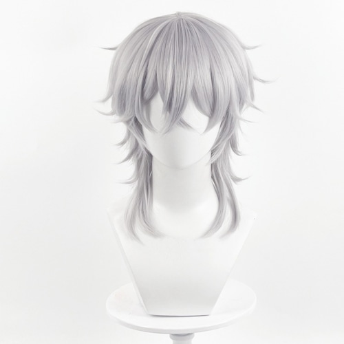 コスプレ耐熱ウィッグ シルバー グレー セミロング ウルフカット ウィッグ ★文豪ストレイドッグス/福沢諭吉 ★刀剣乱舞/鶴丸国永 等 ★受注品★