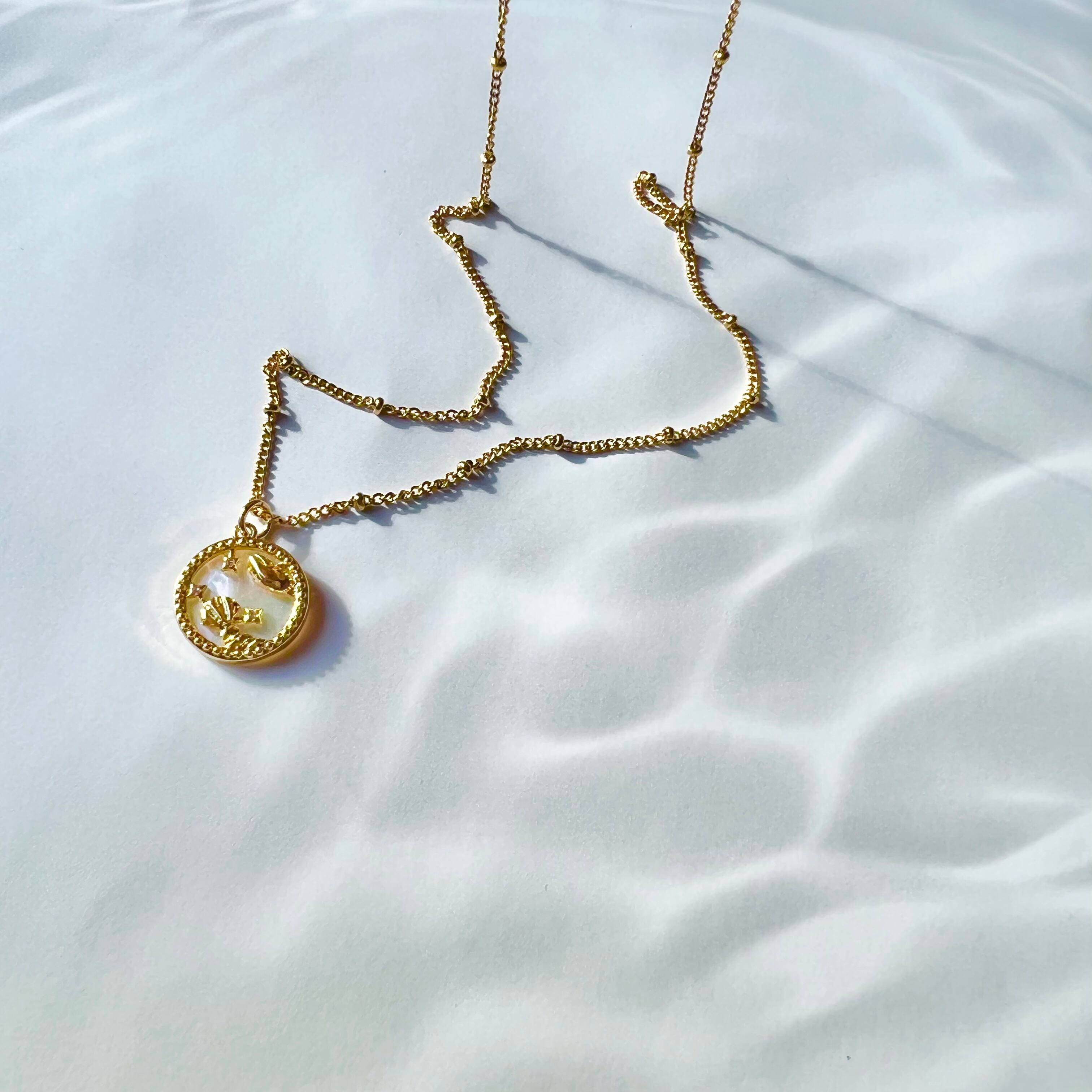 かに座〉星座シェル コインネックレス 18KGPサージカルステンレス