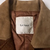 Karl Helmut カールヘルム ツイード ラムレザー切替 カバーオール ジャケット オレンジベージュ
