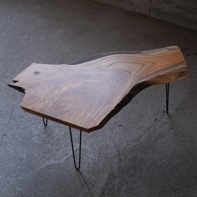 欅の一枚板 ローテーブル  3辺カットでスッキリ（高さ・カラー変更無料）