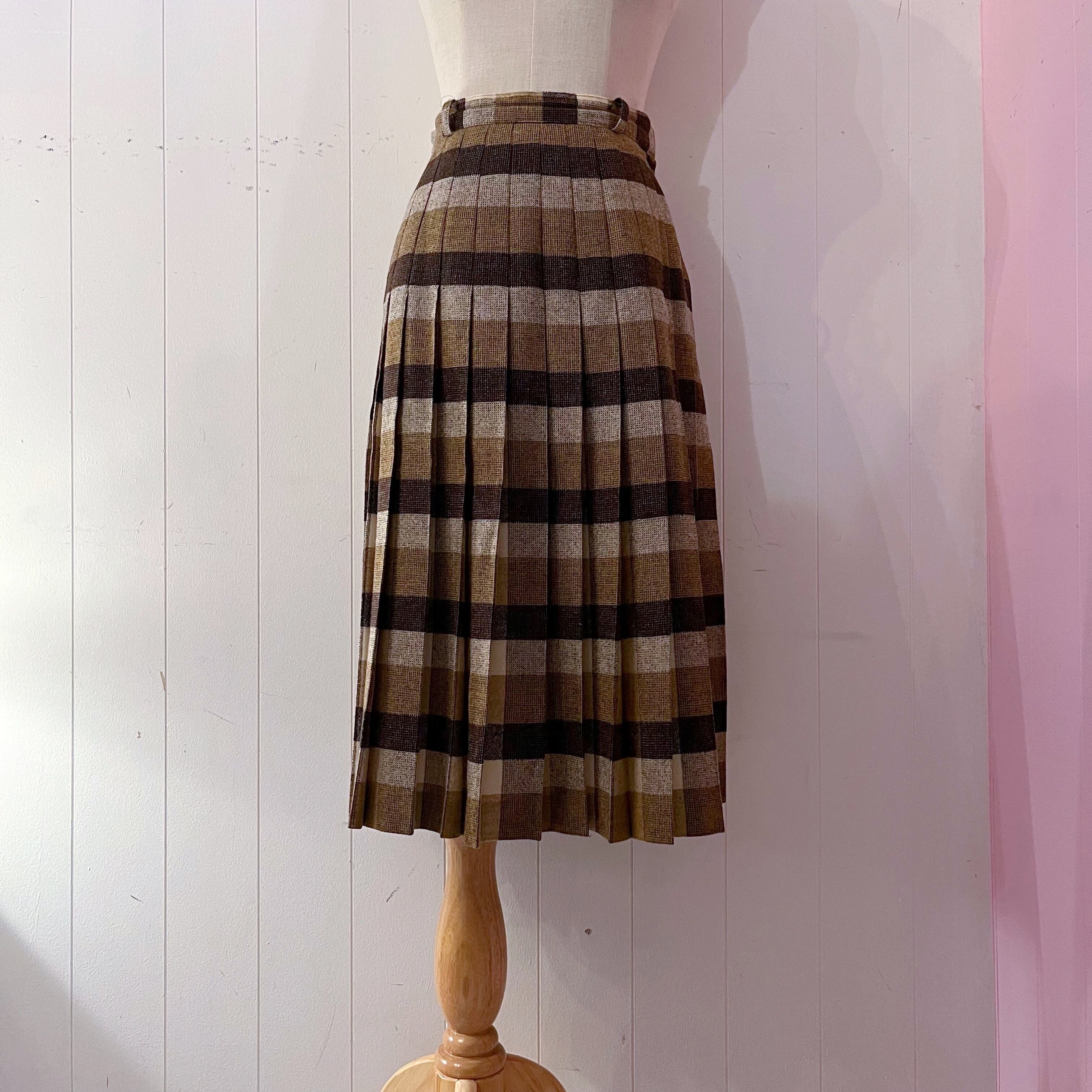 brown block check tuck skirt