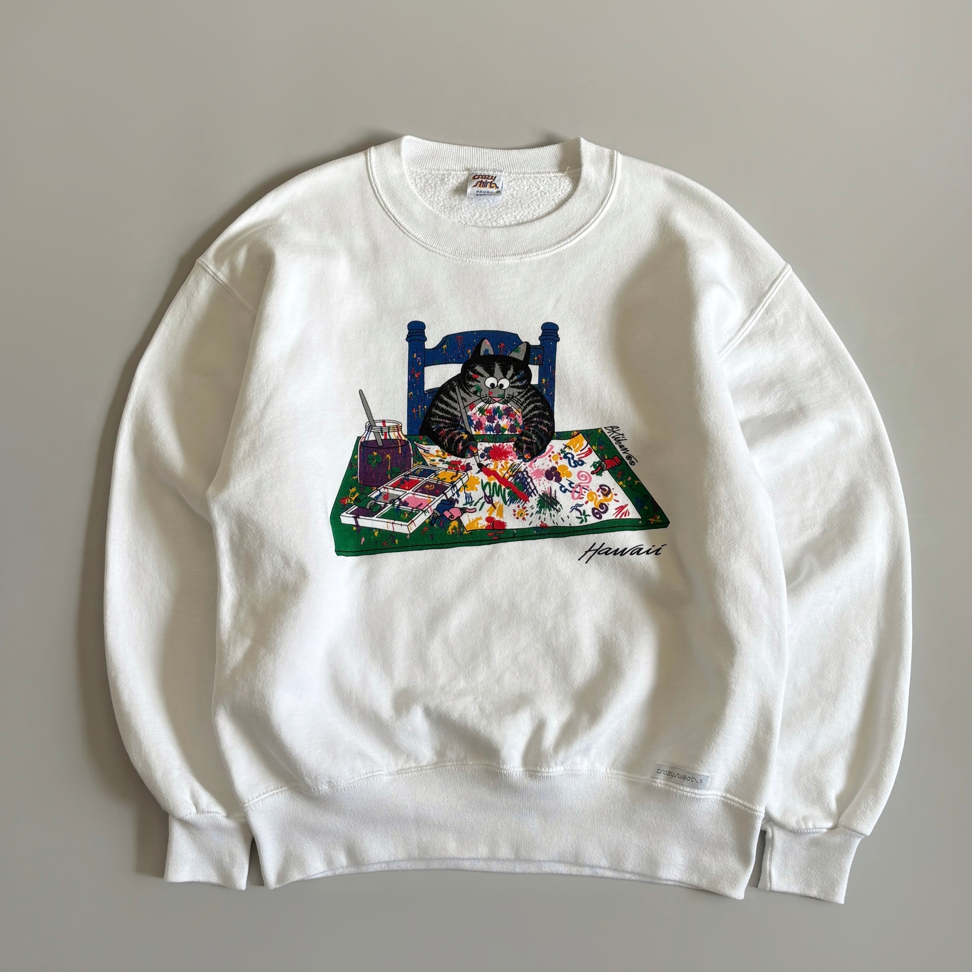 激レア、USA製、90's、廃盤、クリバンキャットトレーナー、ブリッジ、Mサイズ 90s~ usa製 crazy shirts クリバンキャット B.Kliban ネコ 絵の具