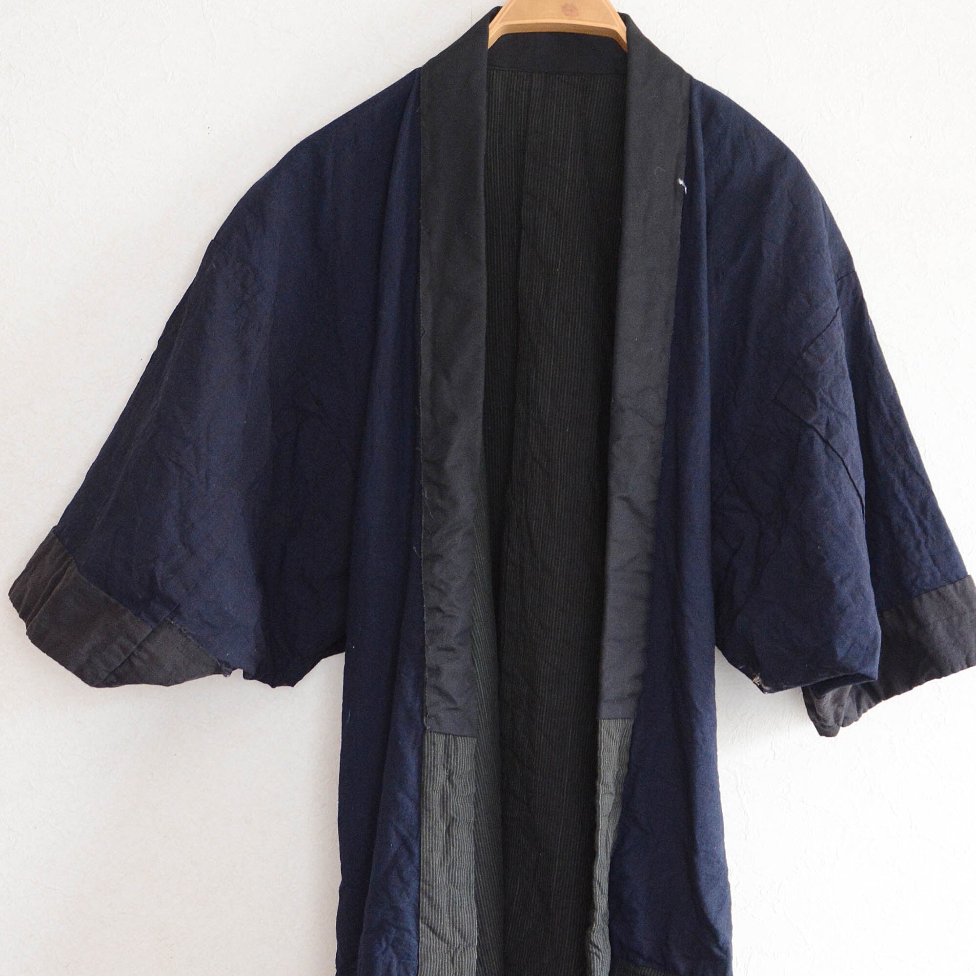 藍染縞木綿 長半纏 野良着 古布 楽天市場】野良着 縞 絣 木綿 藍染