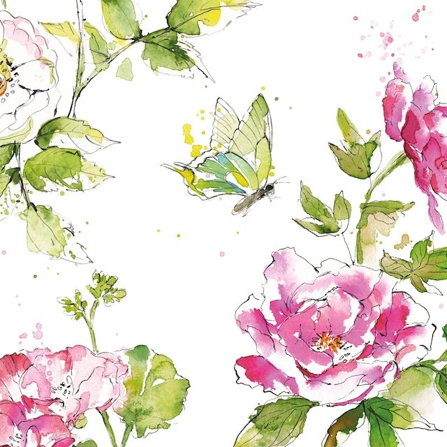 【Paperproducts Design】バラ売り2枚 ランチサイズ ペーパーナプキン Summer Rose ホワイト