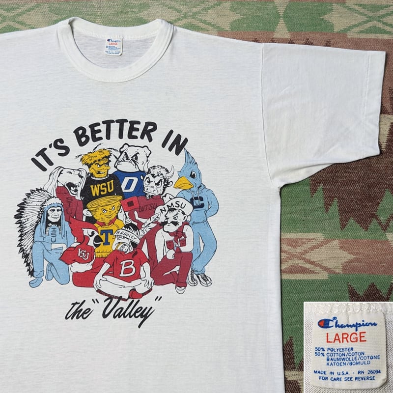 80s Champion College University Mascot Print T-Shirt (L 80s Champion College University Mascot Print T-Shirt (L