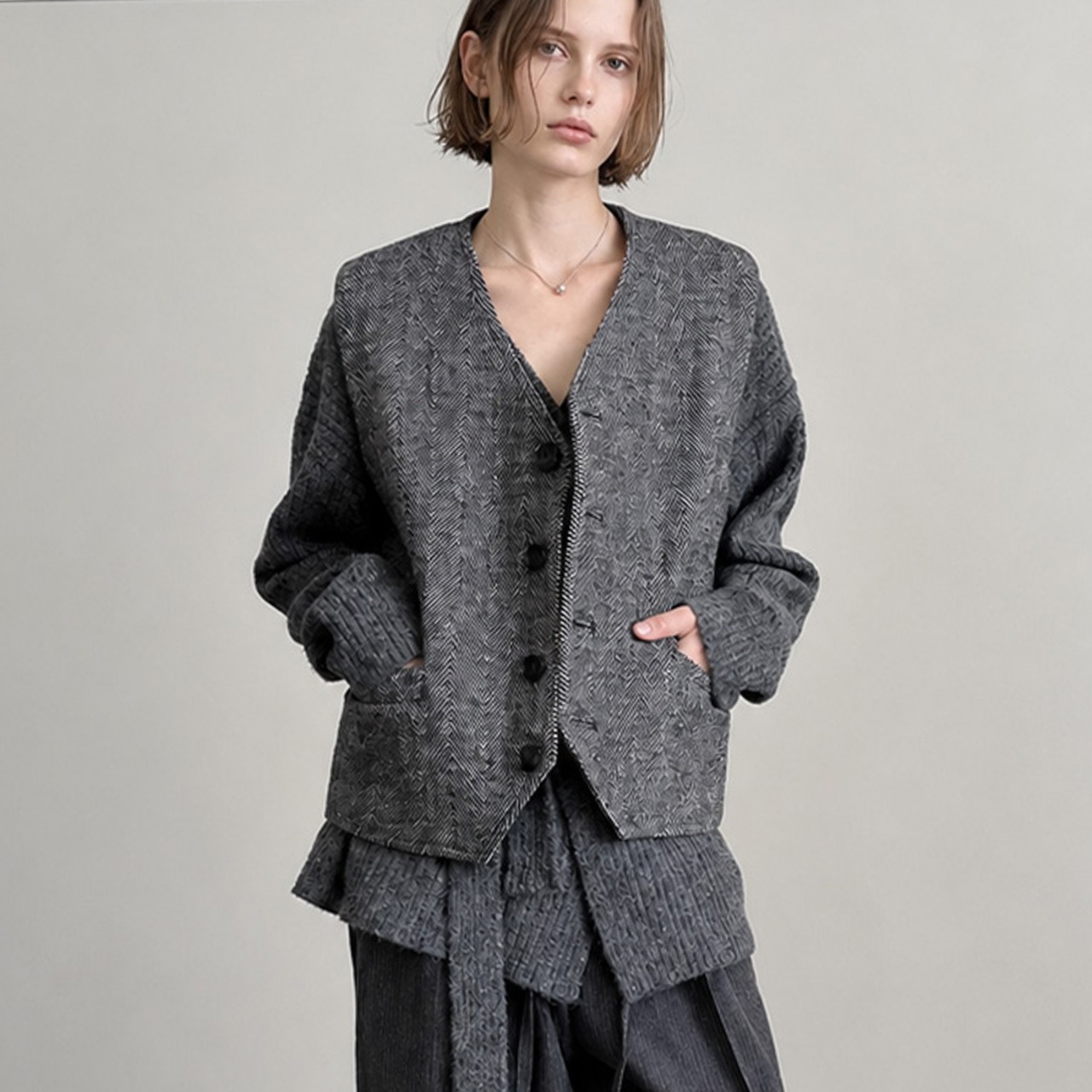 Herringbone tailored vest A00279