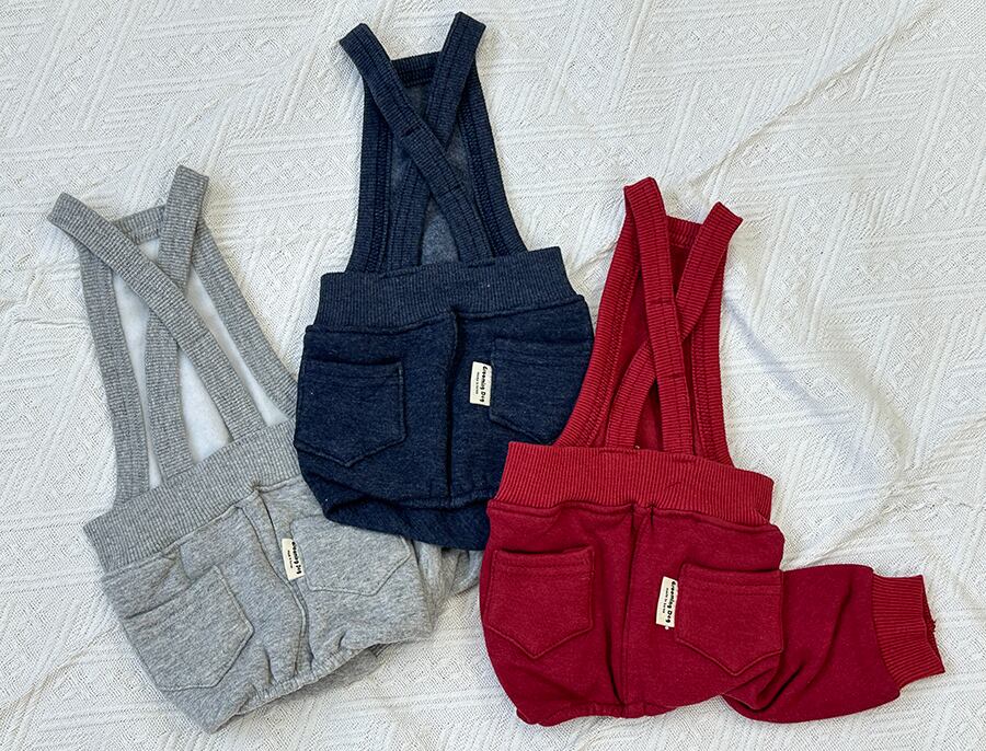 sweat pants S ~ XL 3color / 犬服 スウェットパンツ 裏起毛 無地 冬 犬用 ボトム スポーティ パンツ ドッグウェア 綿 シンプル 小型犬 中型犬 重ね着 ズボン 韓国ワンコ服 ペット洋服 伸縮性 可愛い つなぎ サスペンダー