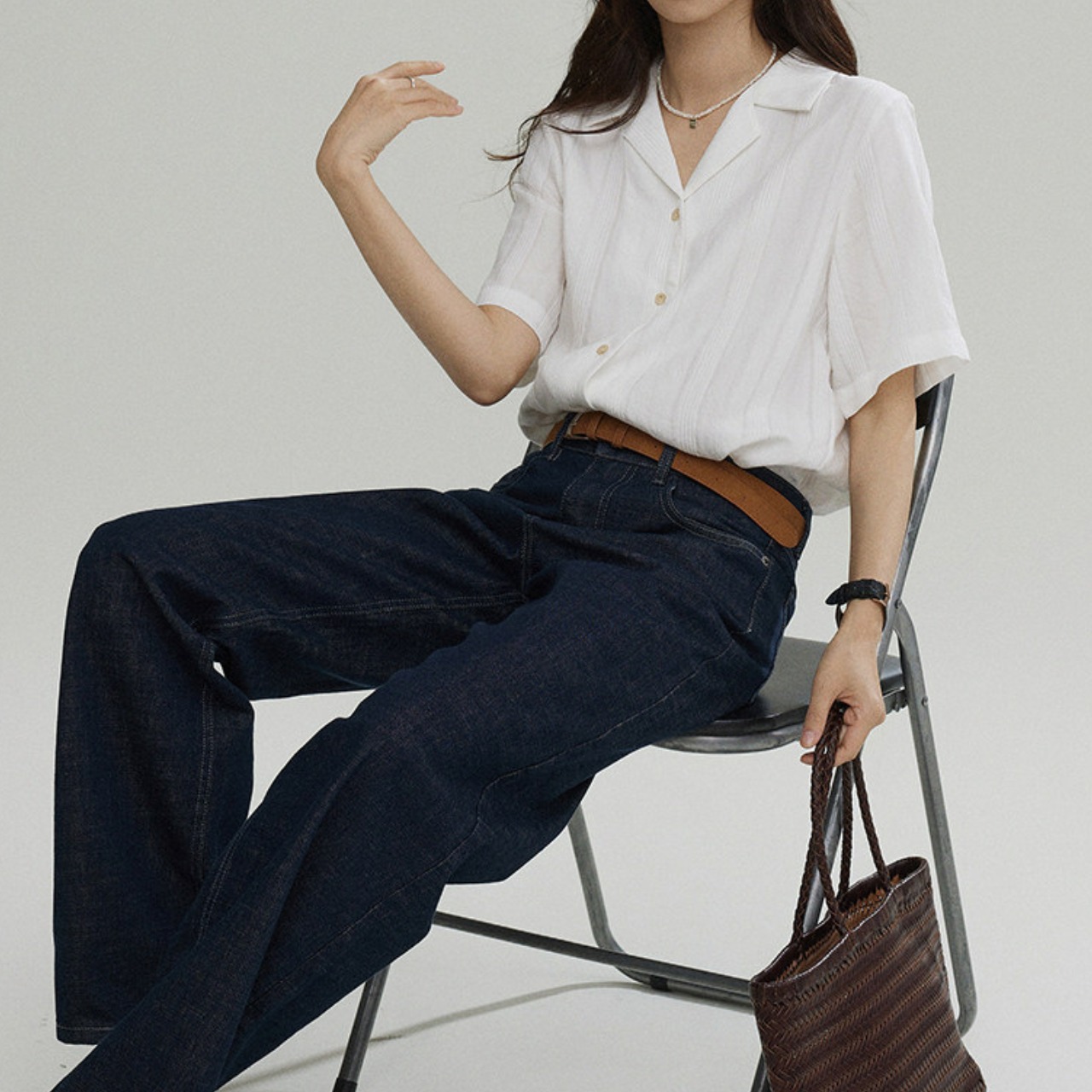 Button Front  Collar  Shirt  T4478