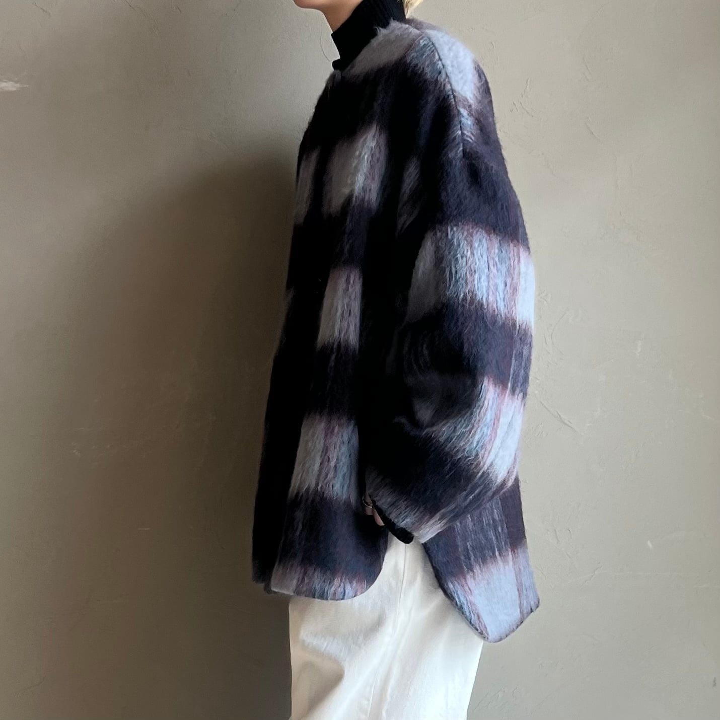 CLOCHE 】ノーカラーシャギーチェックコート | valance 福井