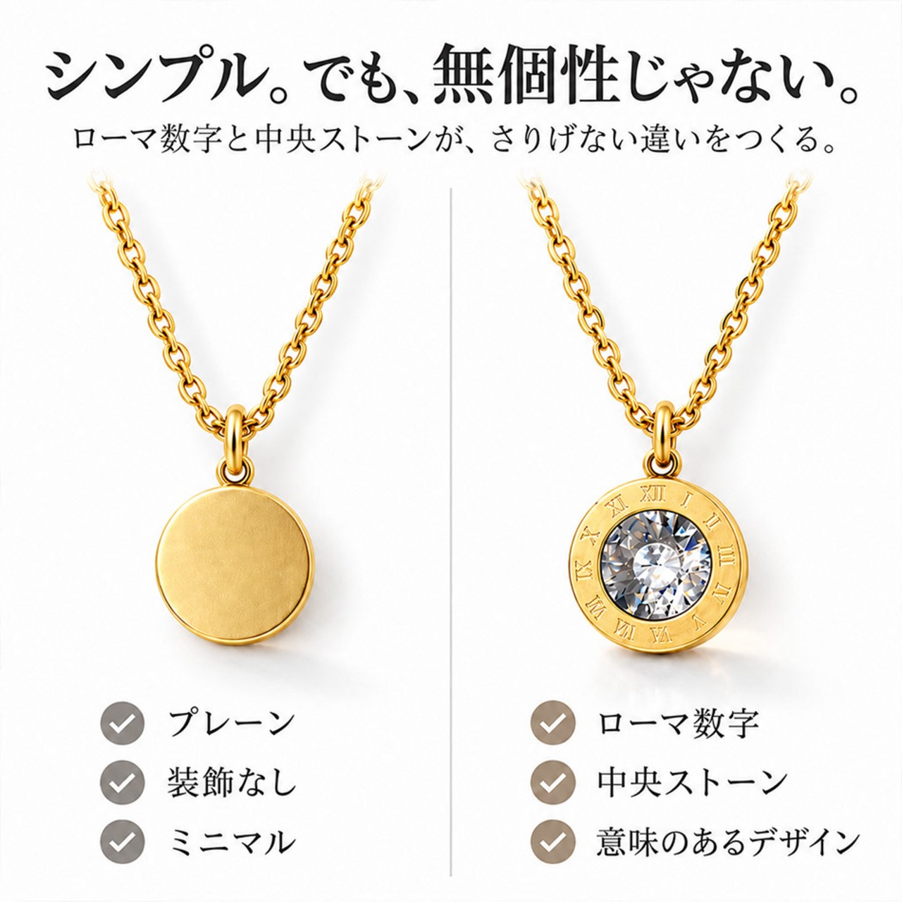 ストーンローマナンバーネックレス ゴールド