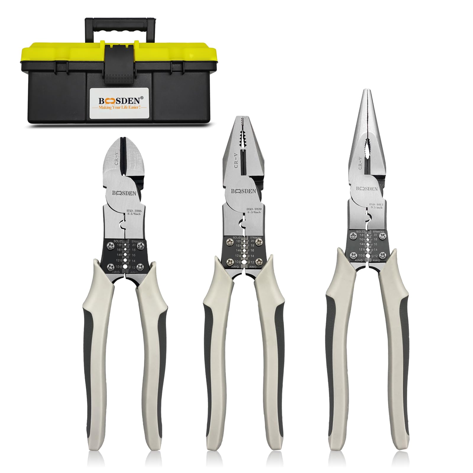 BOOSDEN ニッパー ペンチ ラジオペンチ 工具 電工 強力 ニッパ ぺんち パワーペンチ プライヤー 多機能 3点セット