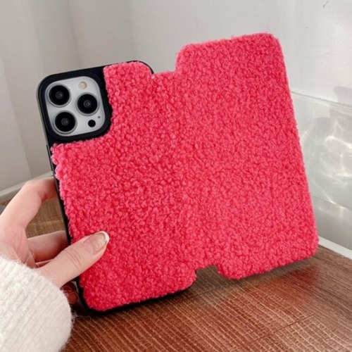 【ピンク系】プレーンカラー もこもこタオル地 手帳型 スマホ ケース カバー iphone14 13  11 12MAX アイフォンケース