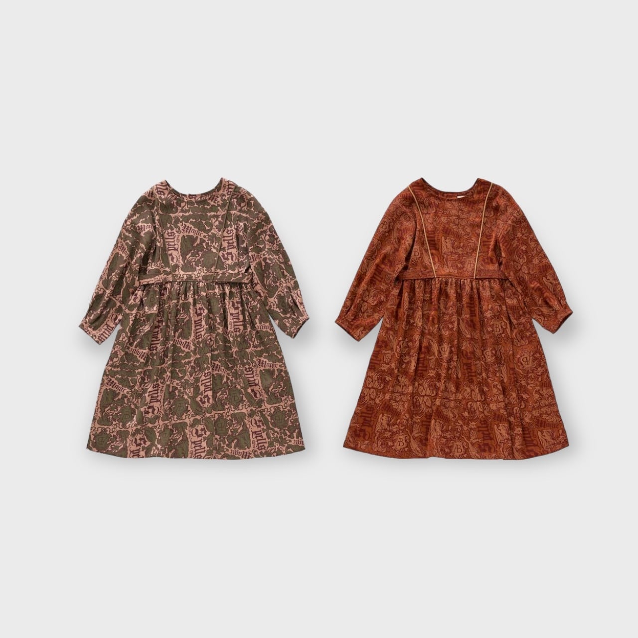 〈 eLfin Folk 24AW 〉 Magic Spell print Vintage Satin Dress / elf-242F05 / ワンピース