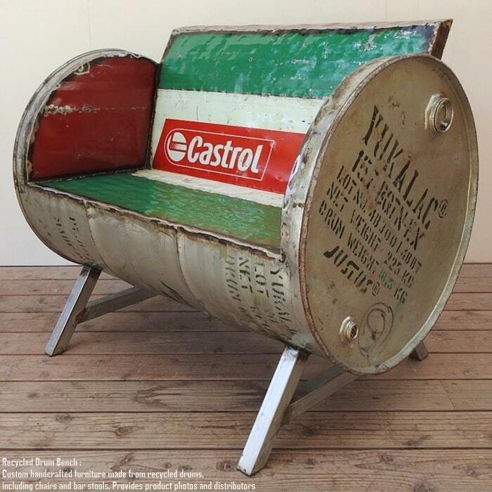 ドラム缶をリメイクしたベンチ 2P S Castrol カストロール 2人掛け 1.5