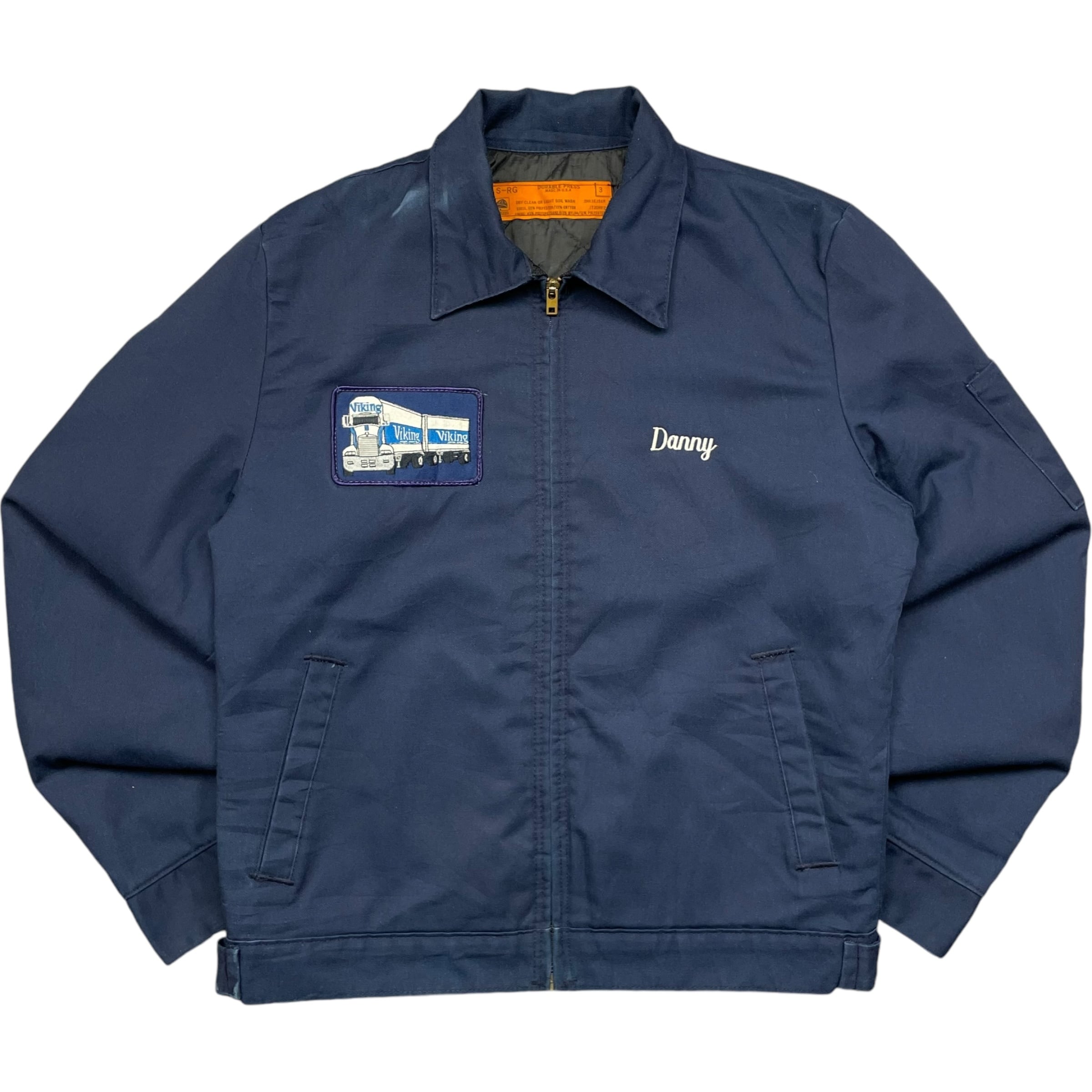 《S》 DURABLE PRESS ワークジャケット 企業 刺繍 ネイビー USA製 70年代 vintage no.4428