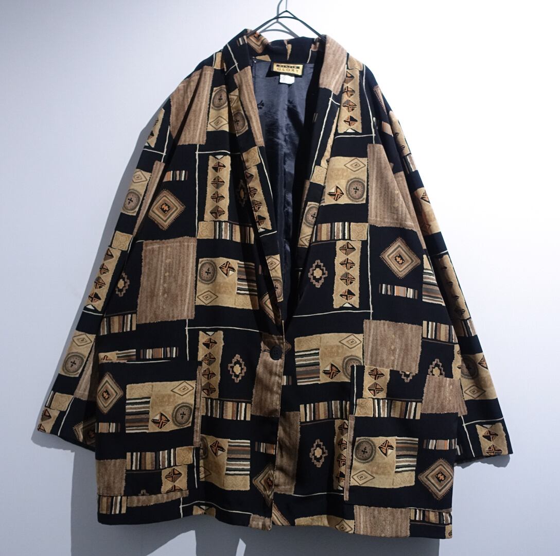 Black & Beige Geometric Design Easy Tailored Jacket