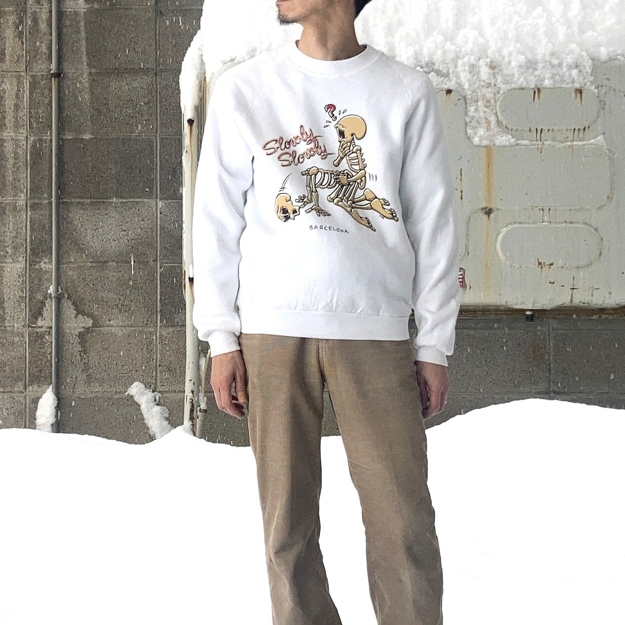 90S JERZEES Skull Slowly Slowly Sweat Shirt【M】 | drop by
