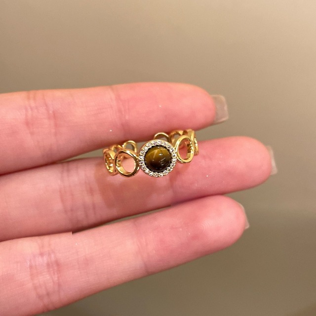 zhajianレトロ秋の虎目石リング 3点セット