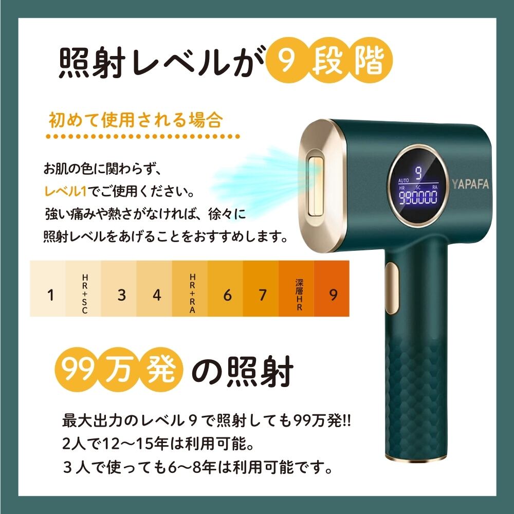 脱毛器 AURORA オーロラ 9段階の照射レベル調整 数量限定セール