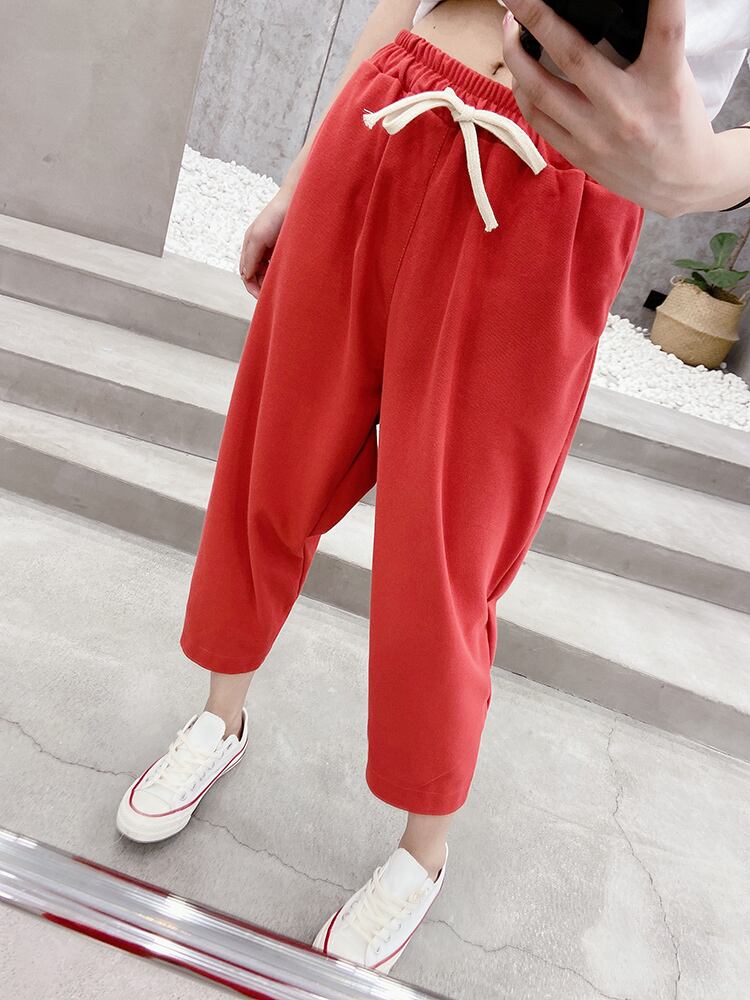 カジュアルパンツ レディーススタンダードルーズ薄手 レトロ レース 大きめサイズ レースアップ ミックスインファッション23624260187