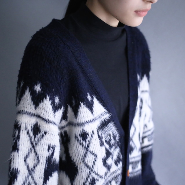 "モケモケ" mohair motif knit mural full pattern over silhouette 5b cardigan