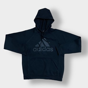 adidas プリント パフォーマンスロゴ パーカー M プルオーバー スウェット フーディー アディダス ラグランスリーブ 黒 us古着