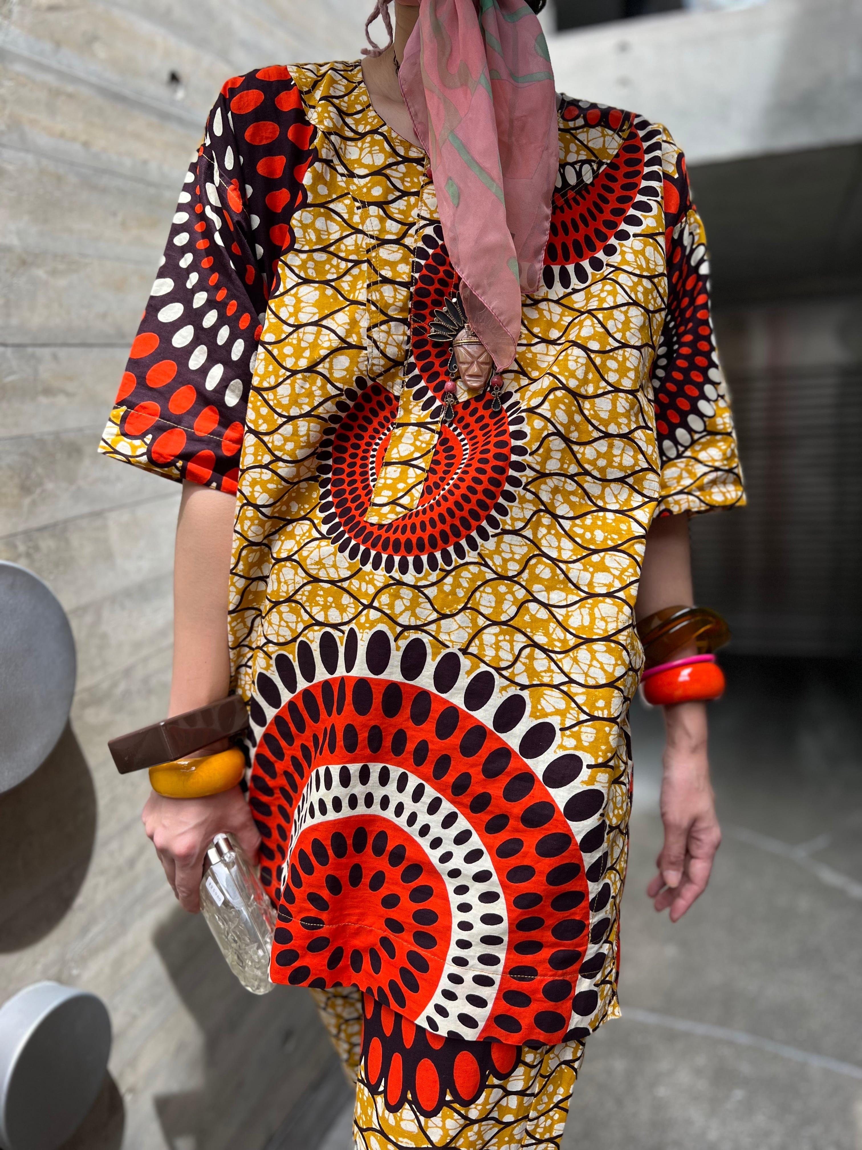 Vintage african batik cotton pants suits ( ヴィンテージ アフリカン