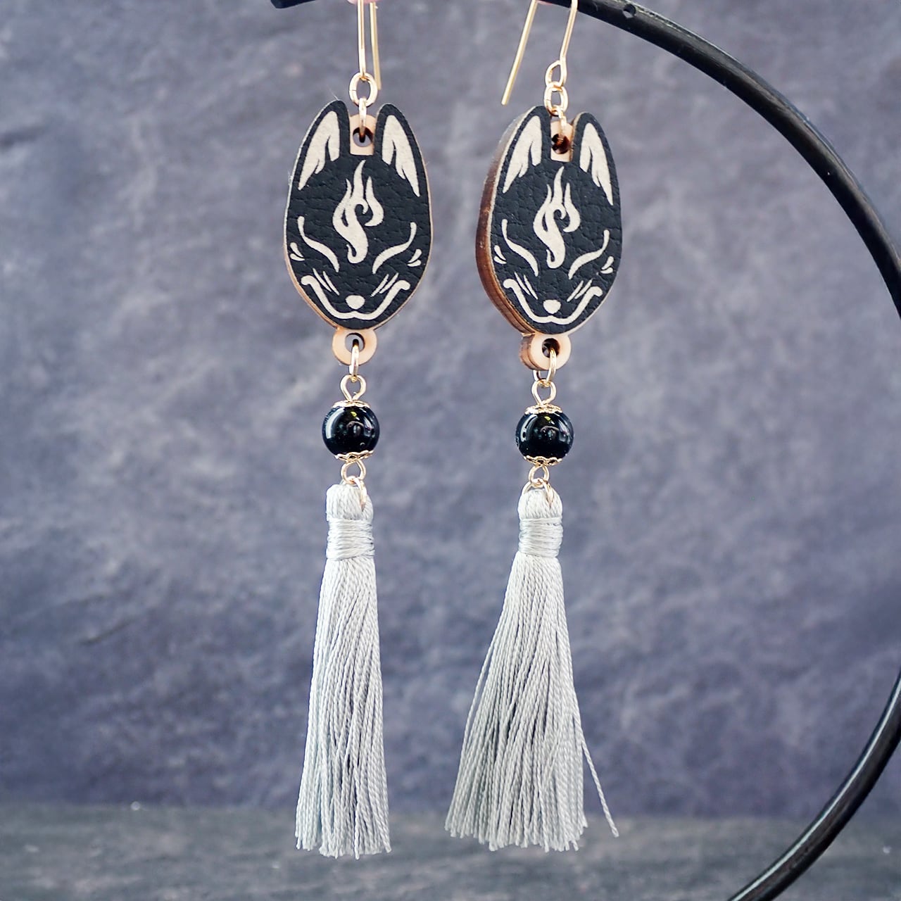 狐面-黒×白-のイヤリング・ピアス　